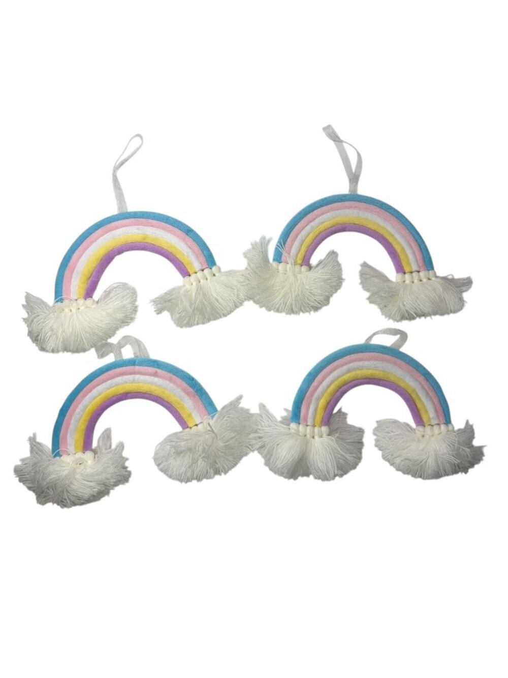 Pastel Plush Rainbow Hanging Charms Set of 4 Boho Nursery Decor Ornaments